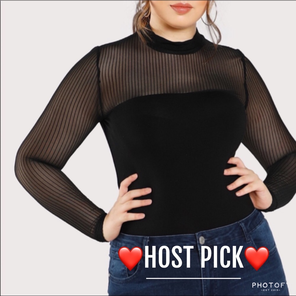 •HP•NWT•L-XL•Sabrina Black Mesh Detail Top•NEW